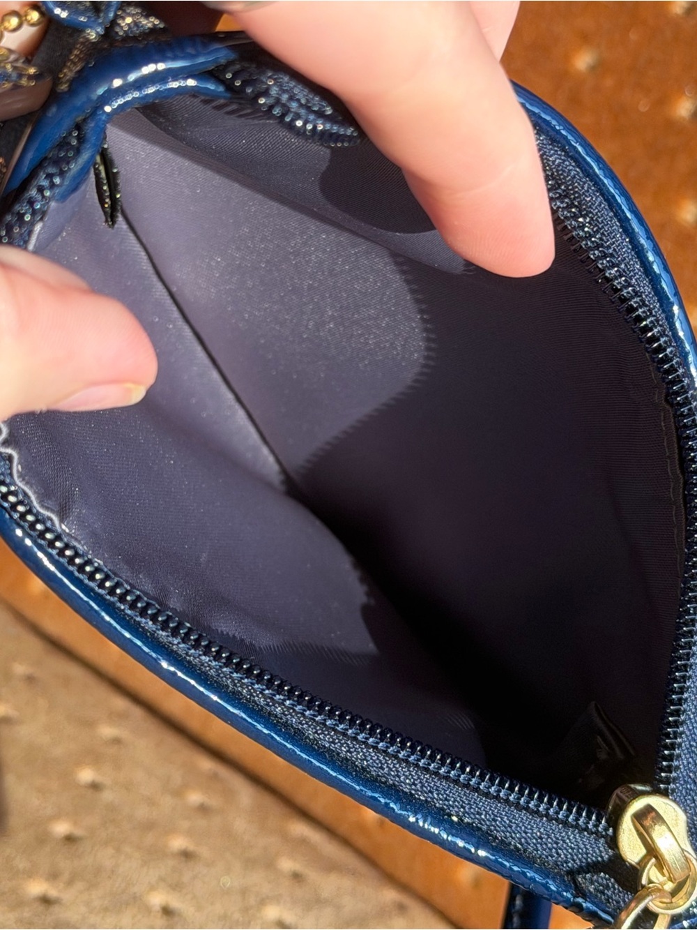 Coach Poppy Navy Blue Wristlet with Gold Creed - Picture 7 of 7